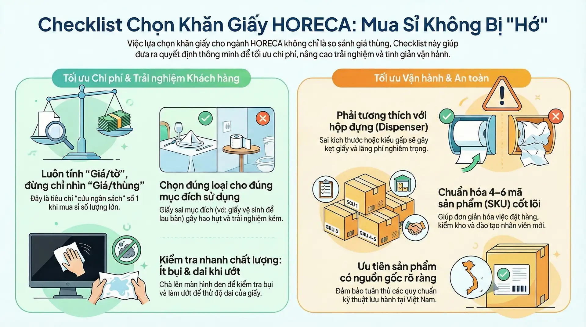 Checklist các bước chọn khăn giấy cho Horeca