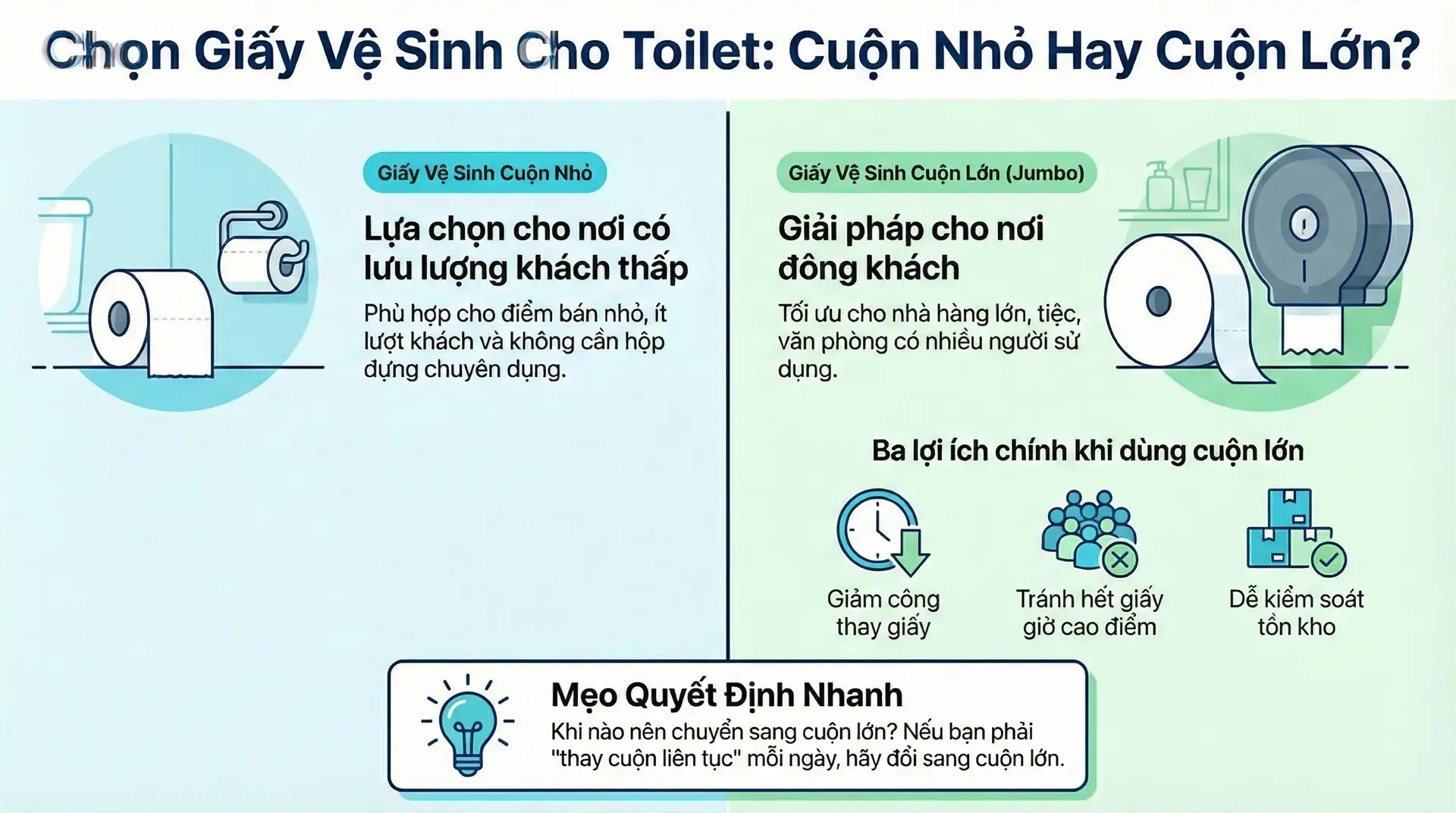 Chọn giấy vệ sinh cho toilet - nên dùng cuộn lớn hay cuộn nhỏ?