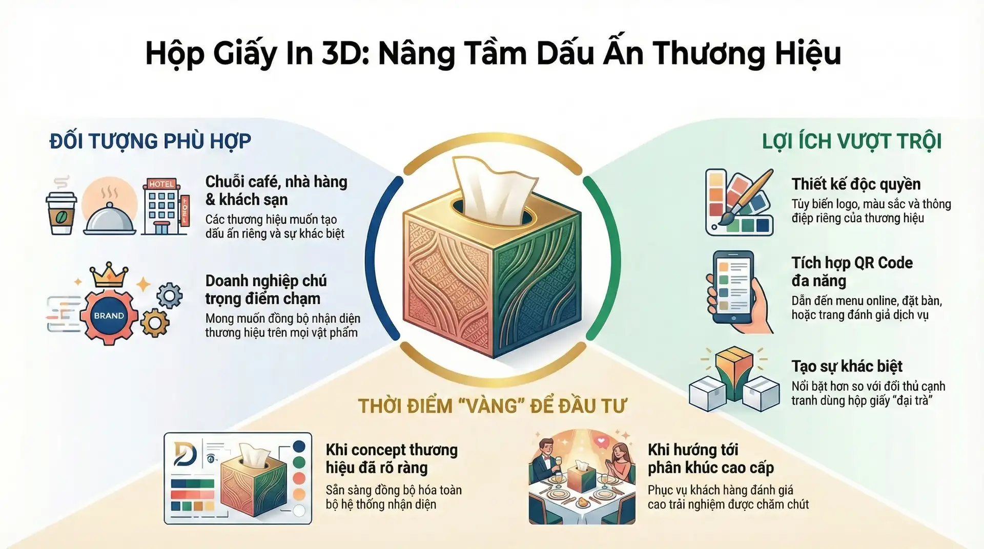 Hộp khăn giấy in logo 3D - cách quảng bá thương hiệu với chi phí thấp
