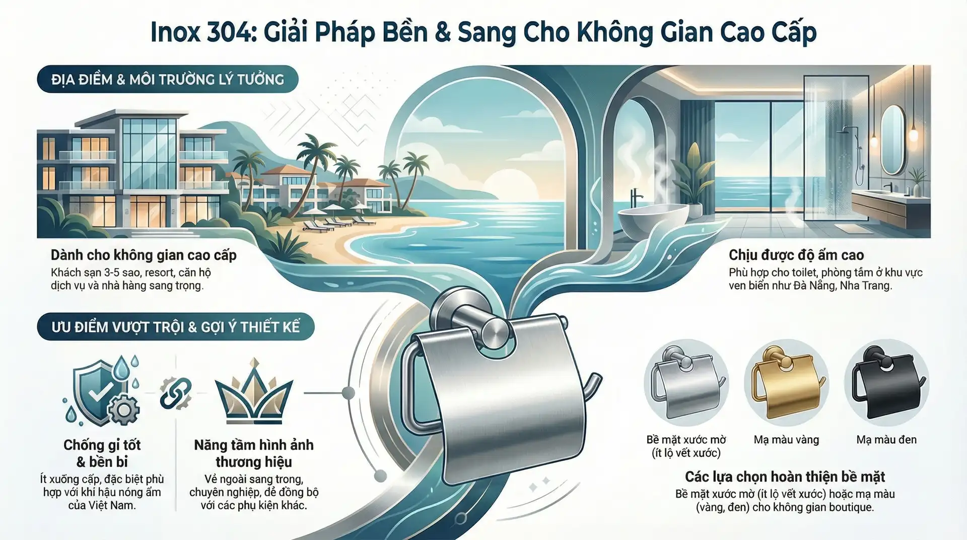 Hộp đựng khăn giấy inox304 - giải pháp bền và sang cho không gian đẳng cấp