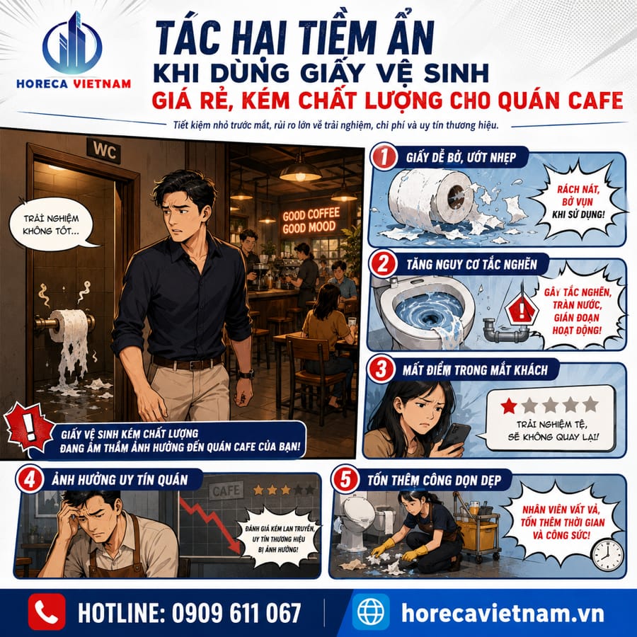 Tác hại tiềm ẩn khi dùng giấy vệ sinh giá rẻ quán cafe